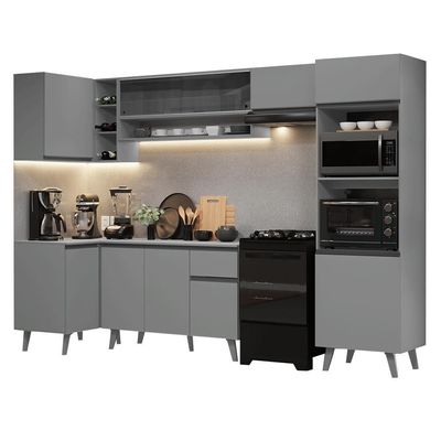 Armário De Cozinha Completa De Canto 385cm Nice Madesa 04 Cinza