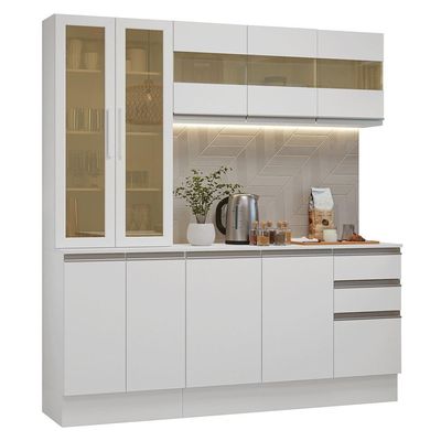 Armário De Cozinha Compacta 100% Mdf 180 Cm Branco Smart Madesa 03 Branco Branco