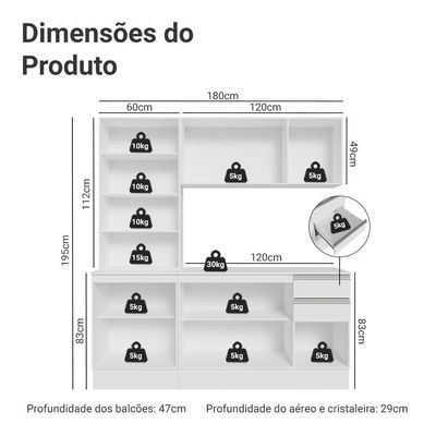 Armário De Cozinha Compacta 100% Mdf 180 Cm Branco Smart Madesa 03 Branco Branco