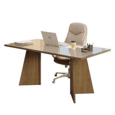 Mesa Para Escritório Diretor Presidente 180cm Tampo De Vidro Rustic-crema 5388 Madesa