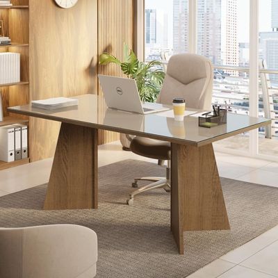 Mesa Para Escritório Diretor Presidente 180cm Tampo De Vidro Rustic-crema 5388 Madesa