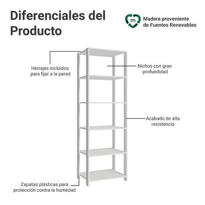 Estante Armário Multiuso Para Escritório 59cm 5 Prateleiras Branco Madesa Branco