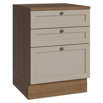 Balcão De Cozinha 60 Cm 3 Gavetas Rustic-crema Vik Madesa Rustic-crema