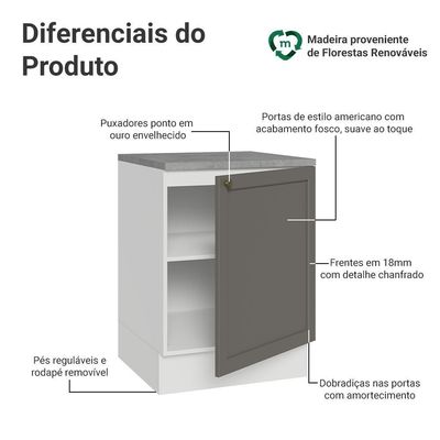 Balcão De Cozinha 60 Cm 1 Porta Branco/cinza Vik Madesa Branco/cinza