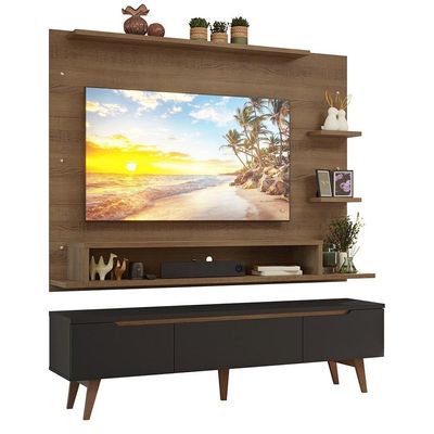 Rack Com Painel Para Tv Até 60 Polegadas 180 Cm Pés Rusticpretorustic Reims Madesa Rusticpretorustic