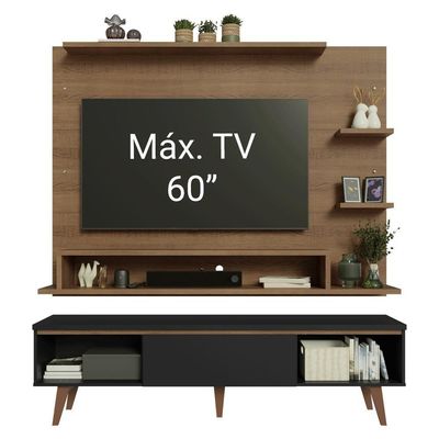 Rack Com Painel Para Tv Até 60 Polegadas 180 Cm Pés Rusticpretorustic Reims Madesa Rusticpretorustic