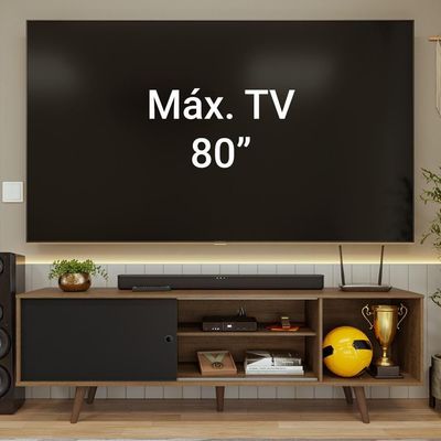Rack Para Tv Até 80 Polegadas 160cm Com Pés Rustic/preto Torino Madesa Rustic/preto