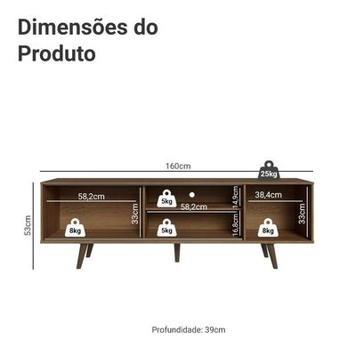 Rack Para Tv Até 80 Polegadas 160cm Com Pés Rustic/preto Torino Madesa Rustic/preto