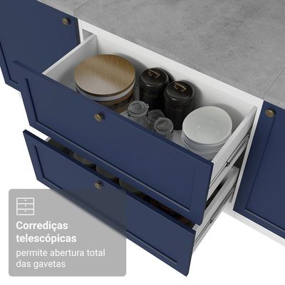 Balcão De Cozinha 80 Cm 2 Gavetas Branco/azul Vik Madesa Branco/azul