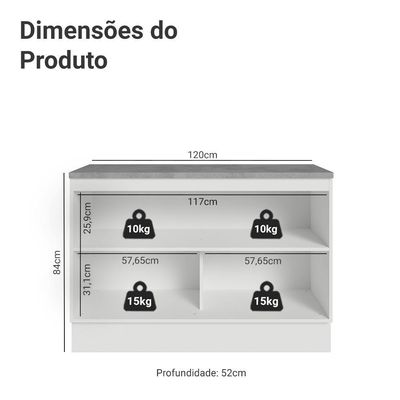 Balcão De Cozinha 120 Cm 2 Portas Branco/cinza Vik Madesa Branco/cinza