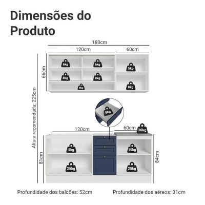 Armário De Cozinha Compacta 180 Cm Branco-azul Vik Madesa 03 Branco-azul
