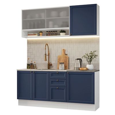 Armário De Cozinha Compacta 180 Cm Branco-azul Vik Madesa 03 Branco-azul