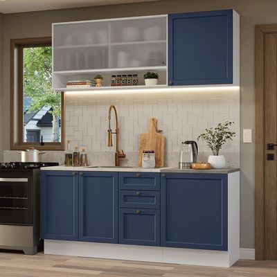 Armário De Cozinha Compacta 180 Cm Branco-azul Vik Madesa 03 Branco-azul