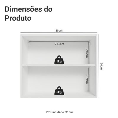 Armário Aéreo Para Quarto 80 Cm 2 Portas Branco Neo Madesa