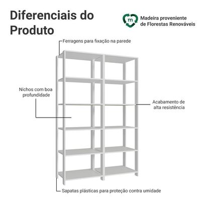 Estante Armário Multiuso Para Escritório 118cm 10 Prateleiras Branco Madesa Branco