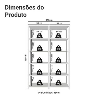 Estante Armário Multiuso Para Escritório 118cm 10 Prateleiras Branco Madesa Branco