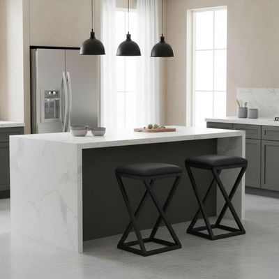 Kit 2 Banqueta Baixa Cozinha 50 Cm Balcão Bar Gourmet Corino Preto