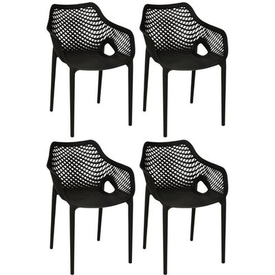 Kit 4 Cadeiras De Jantar Design Suits Com Braços Empilhável Em Polipropileno - Preto