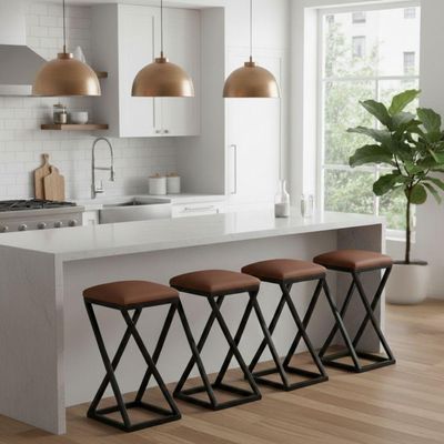 Kit 4 Banqueta Baixa Bancada 50 Cm Bar Cozinha Balcão Corino Marrom