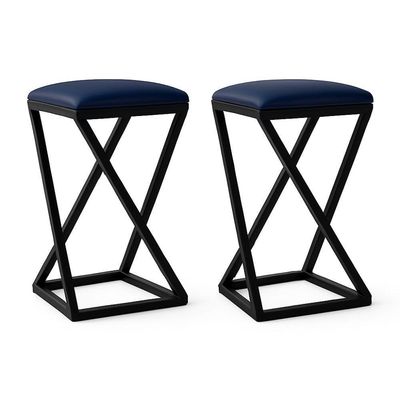 Kit 2 Banqueta Baixa Cozinha 50 Cm Balcão Bar Gourmet Corino Azul Marinho