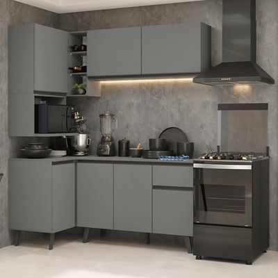Armário De Cozinha Completa De Canto 265 Cm Cinza Nice Madesa 05