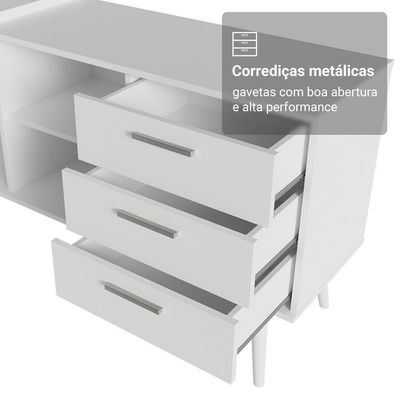 Mesa Para Computador Gamer Em L 3 Gavetas Branco Lisboa Madesa