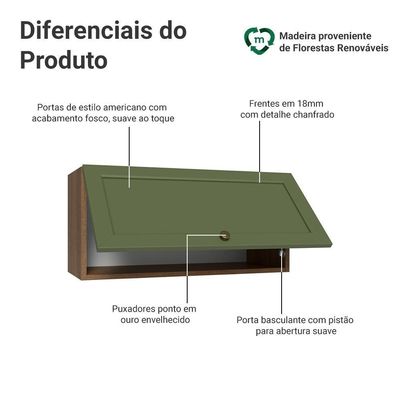 Armário Aéreo 70 Cm 1 Porta Basculante Vik Madesa Rustic/verde