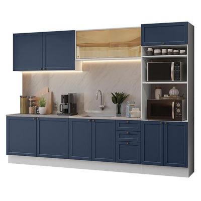 Armário De Cozinha Completa 310 Cm Vik Madesa 01 Branco/azul