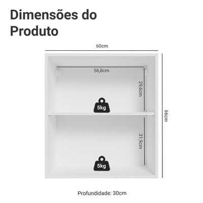 Armário Aéreo Para Quarto 60 Cm 2 Nichos Abertos Branco Neo Madesa