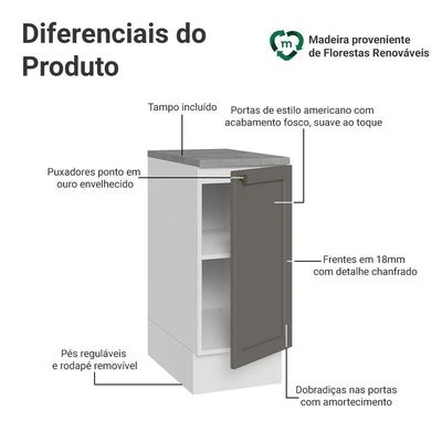 Balcão De Cozinha 35 Cm 1 Porta Branco/cinza Vik Madesa Branco/cinza