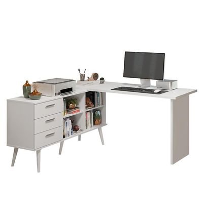 Mesa De Escritório Em L 3 Gavetas Branco Lisboa Madesa Xa Branco