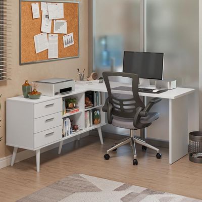 Mesa De Escritório Em L 3 Gavetas Branco Lisboa Madesa Xa Branco
