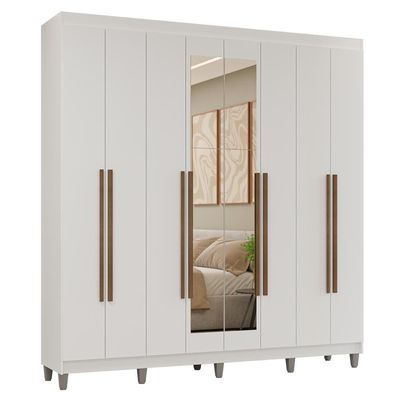 Guarda-roupa Casal Com Pés 8 Portas Batentes Com Espelho Branco-branco-rustic Venus Madesa