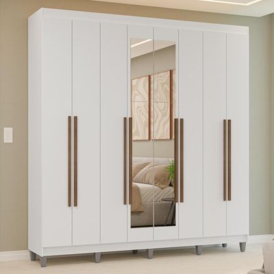 Guarda-roupa Casal Com Pés 8 Portas Batentes Com Espelho Branco-branco-rustic Venus Madesa