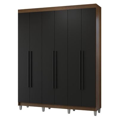 Guarda-roupa Casal Com Pés 6 Portas Batentes Rustic-preto-preto Netuno Madesa