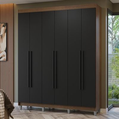 Guarda-roupa Casal Com Pés 6 Portas Batentes Rustic-preto-preto Netuno Madesa