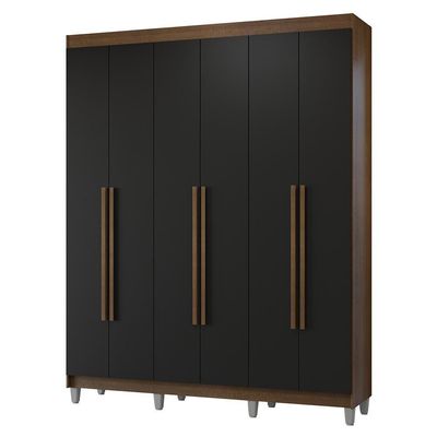 Guarda-roupa Casal Com Pés 6 Portas Batentes Rustic-preto-rustic Netuno Madesa