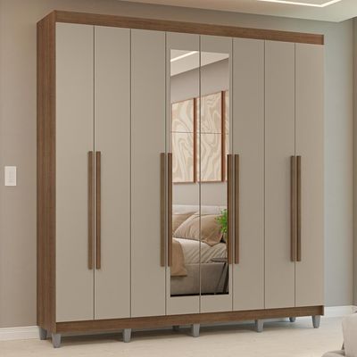 Guarda-roupa Casal Com Pés 8 Portas Batentes Com Espelho Rustic-crema-rustic Venus Madesa