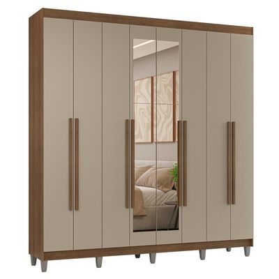 Guarda-roupa Casal Com Pés 8 Portas Batentes Com Espelho Rustic-crema-rustic Venus Madesa