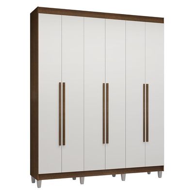 Guarda-roupa Casal Com Pés 6 Portas Batentes Rustic-branco-rustic Venus Madesa