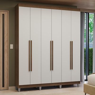 Guarda-roupa Casal Com Pés 6 Portas Batentes Rustic-branco-rustic Venus Madesa
