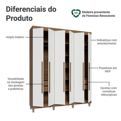 Guarda-roupa Casal Com Pés 6 Portas Batentes Rustic-branco-rustic Saturno Madesa