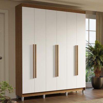 Guarda-roupa Casal Com Pés 6 Portas Batentes Rustic-branco-rustic Saturno Madesa