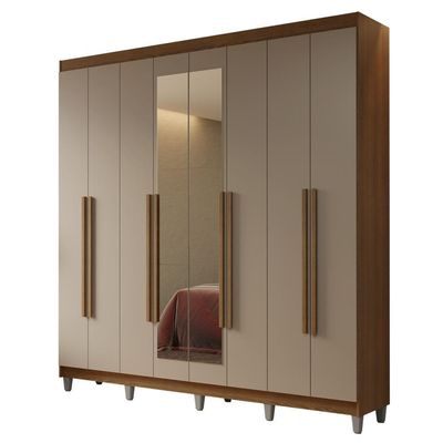Guarda-roupa Casal Com Pés 8 Portas Batentes Com Espelho Rustic-crema-rustic Netuno Madesa