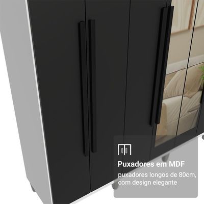 Guarda-roupa Casal Com Pés 8 Portas Batentes Com Espelho Branco-preto-preto Venus Madesa