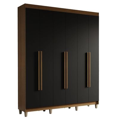 Guarda-roupa Casal Com Pés 6 Portas Batentes Rustic-preto-rustic Saturno Madesa