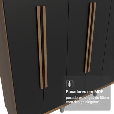 Guarda-roupa Casal Com Pés 6 Portas Batentes Rustic-preto-rustic Saturno Madesa