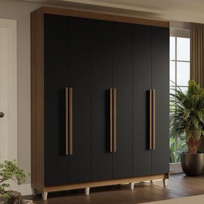 Guarda-roupa Casal Com Pés 6 Portas Batentes Rustic-preto-rustic Saturno Madesa