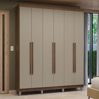 Guarda-roupa Casal Com Pés 6 Portas Batentes Rustic-crema-rustic Venus Madesa