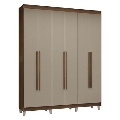 Guarda-roupa Casal Com Pés 6 Portas Batentes Rustic-crema-rustic Venus Madesa